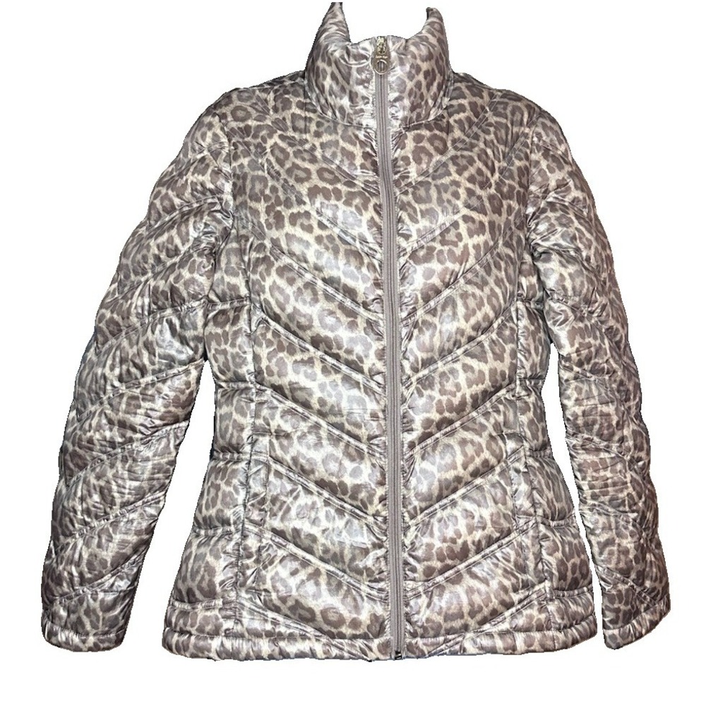 Calvin Klein Leopard Print Packable Down Puffer Jacket Women XS Coat Lightweight